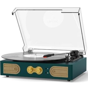 Vintage Turntable with Gold Accents